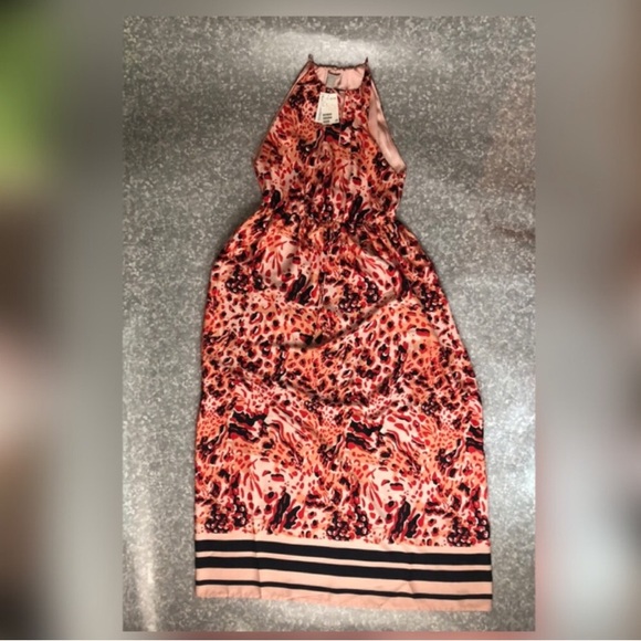 NWT H&M Red/Patterned Long Satin Dress - 10 - Picture 3 of 7
